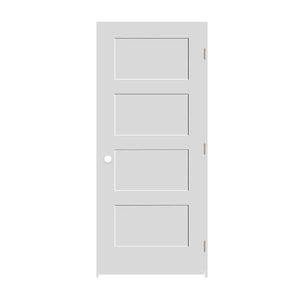 Codel Doors 28" x 80" x 1-3/8" Primed 4-Panel Equal Panel Interior Shaker 4-9/16" LH Prehung Door 2468pri8444LH154916 - main